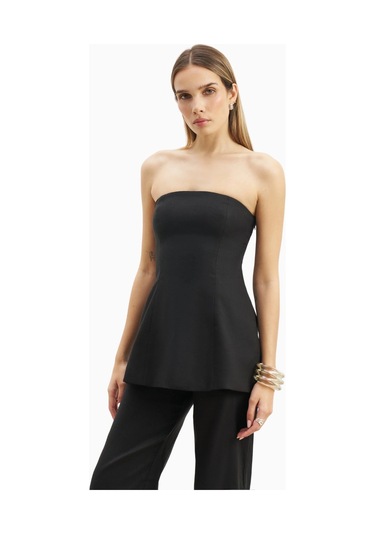 Because Of Alice Strapless Linen A - Line Bodice Kadın Üst Siyah