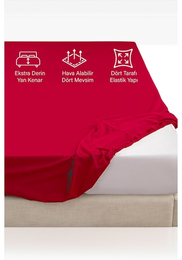 Ranforce Kahverengi Pamuklu Tek / Çift Kişilik Battal Tam Kenar Lastikli Çarşaf 14 Renk Fıtted Kırmızı