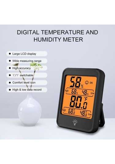 Jms Büyük Lcd'li Dijital Higrometre Termometre İç Mekan Sıcaklık Ve Nem Ölçer Monitör Ölçer  Beyaz