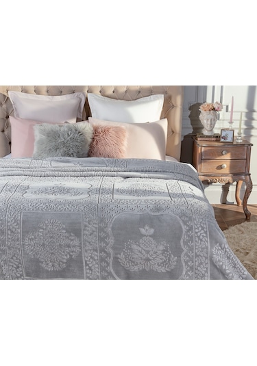 Madame Coco Rochelle Vizon Emboss Battaniye 1kbatc0436çift Kişilik-gri Vizon