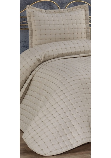 Yıldız Kapitoneli Tek Kişilik Yatak Örtüsü Bej