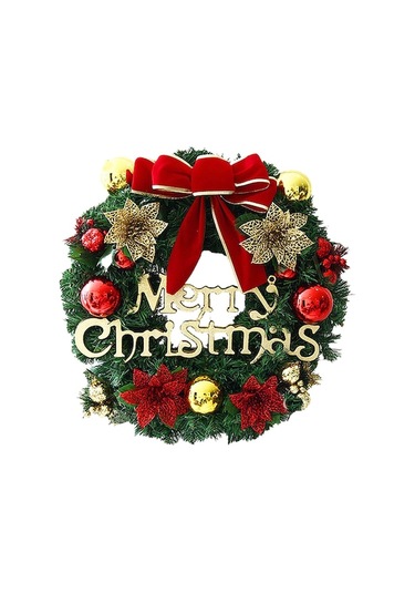 50cm Noel Gergiği Ve Çiçekli Pvc Noel Çörekçesi - İç/ Dış Mekan Dekorasyonu, Kapı Ve Pencere Süsülü Çok Renkli Çok Renkli