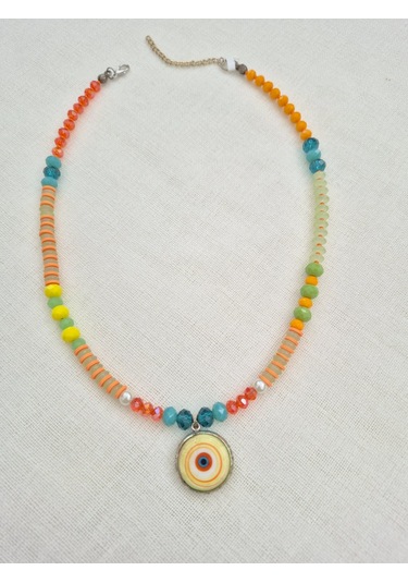 El Yapımı Kolye Uçlu Çok Renkli Kristal Cam Boncuk Kolye Çok REnkli