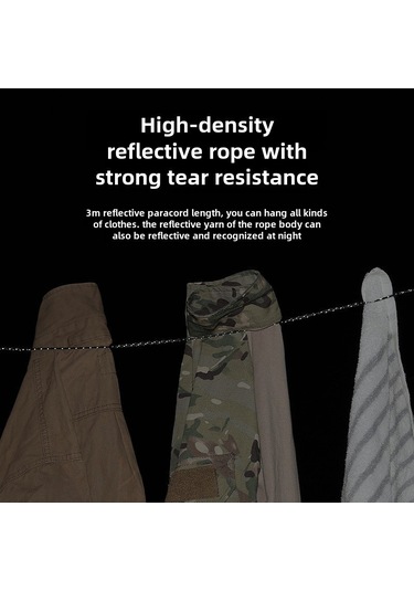 Siyah 3m Çamaşır İpi, Askısız, Yansıtıcı, Rüzgar Geçirmez, Ayarlanabilir, Taşınabilir Depolama Siyah