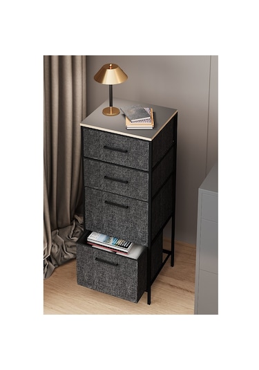 Çok Amaçlı Dolap 4 Çekmeceli Komodin Sehpa Füme 1611