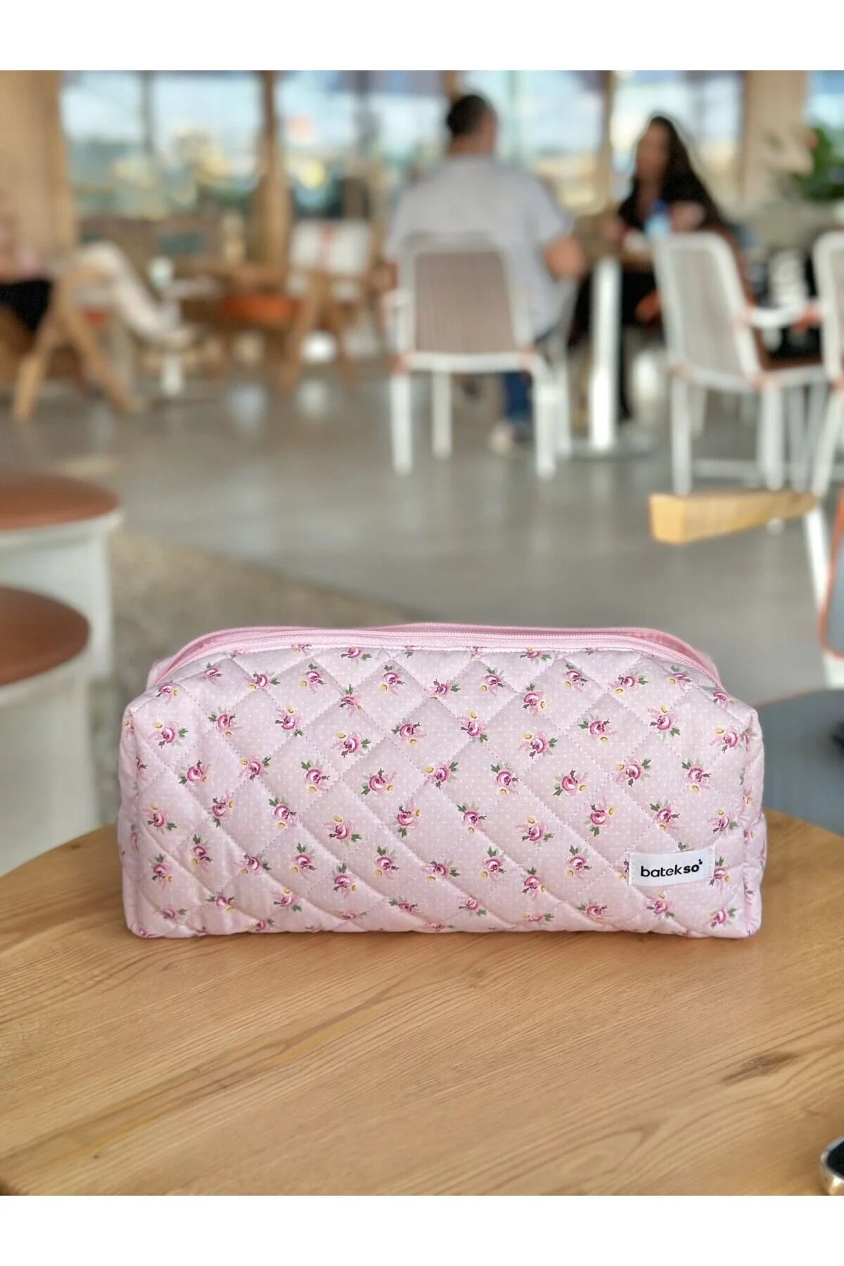 Batekso Toz Pembe Gül Desenli Saç Şekillendiricileri İçin Seyahat Çantası - Xl Boy Toz Pembe