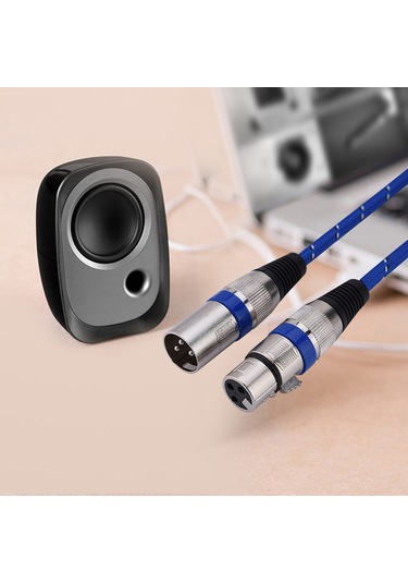 Lemestar Mikrofon Ses Kablosu: Xlr Erkekden Dişeye, 3 Pin Denge, Nilon Örgü, Dayanıklı Mavi, 1 Metre Amfi, Mikser, Sahne Ses