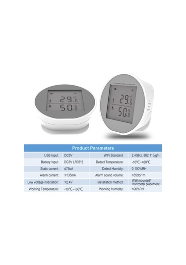 Skycity Akıllı Wifi Sıcaklık Ve Nem Sensörü, Tuya Uygulaması İle Uzaktan İzleme, Lcd Ekranlı, 2.4ghz Wi-fi, Pil Dahil Değil Beyaz