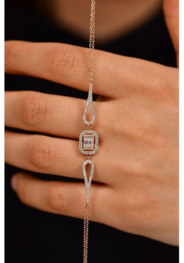 Roza Silver Zirkon Taşlı Rose 3 Sıra Baget Gümüş Bileklik