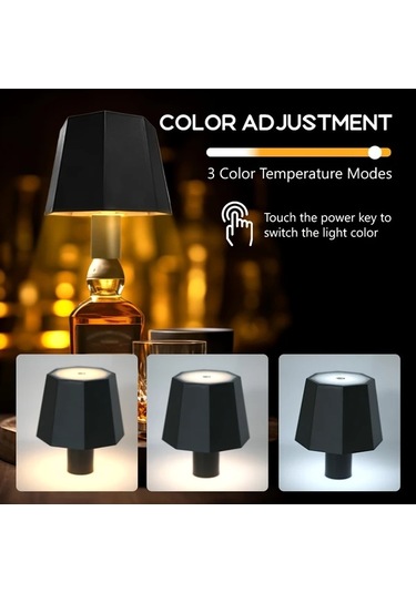 Chuangyinshop Siyah Sekizgen Şarap Şişesi Led Lamba, 3 Renk Dokunmatik, Usb Şarjlı, Pilli Dekoratif Aydınlatma