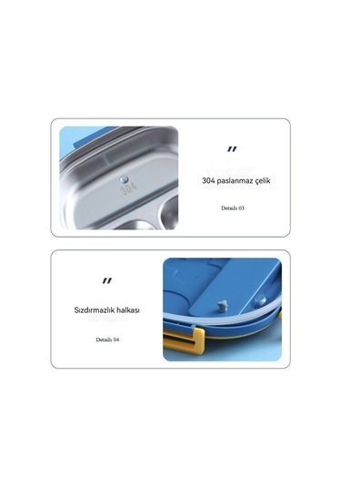 Yeiuyi7 Çocuklar İçin İki Bölme Paslanmaz Çelik Öğle Yemeği Kutusu 17cm Mavi