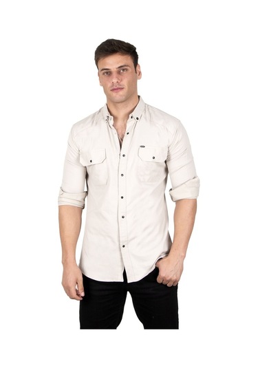 Deepsea Erkek Bej Fitilli Çıtçıtlı Kot Gömlek 300421 Bej