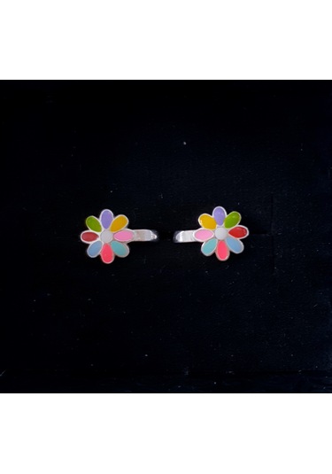 925 Ayar Gümüş Renkli Mineli Yapraklı Çiçekli Gümüş Çocuk Küpesi