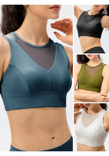 Kosona Kadınlar İçin Spor Büstiyesi - Özel Tasarım Açık Örgü - Çıkarılabilir Pad - Arka Kanca - Yoga Ve Spor Aktivitesi İçin - Siyah - Avrupa Beden 6/m SiYAH