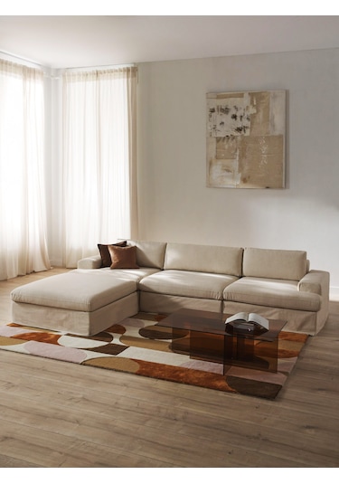 Mode Siesta Pro Kuş Tüyü Köşe Koltuk 4 Modül 05 Numara Bej Keten