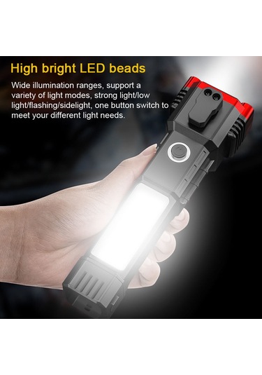 Neevoyu Taşınabilir 4 Modlu Led El Feneri - Şarjlı, Su Geçirmez, Çok Amaçlı Acil Durum Aracı Kırmızı