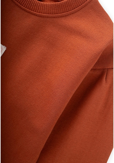 Etiket Detaylı Sweatshirt Takım 1-7 Yaş Kiremit Kiremit