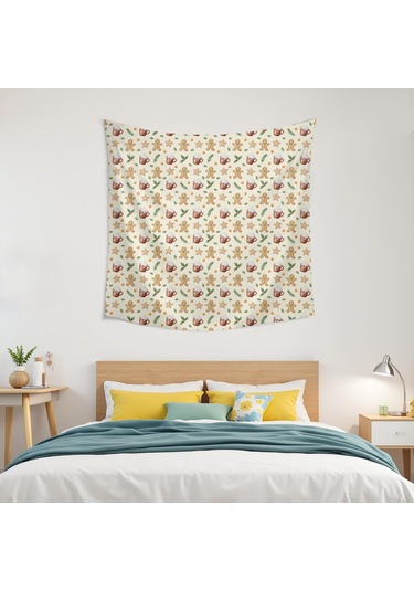 Noel Desenli 50x50 İnç Kare Duvar Gobleni, Ev, Oturma Ve Yatak Odası Duvar Dekoru İçin