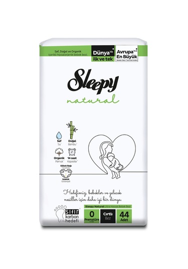 Sleepy Natural Ekonomik Paket Bebek Bezi 0 Numara Premature 44 Adet
