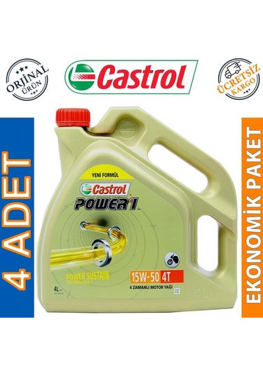 Castrol PoWer 1 4t 15W-50 4 L 4 Zamanlı Motosiklet Yağı (4 Adet)