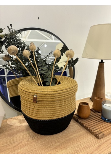 Patrick Jüt Hasır Görünümlü Çöp Kovası, Dekoratif Sepet, Kağıt Çöpü Sepeti Jütsiyah