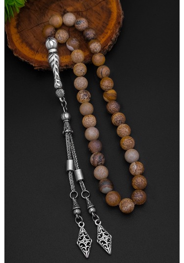 Doğal Taş Tesbih Erkek Taş Jasper Tesbih 8 Mm Bt047 Kahverengi