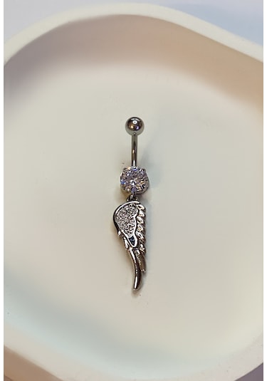 Kadın Melek Kanadı Taşlı Çelik Piercing