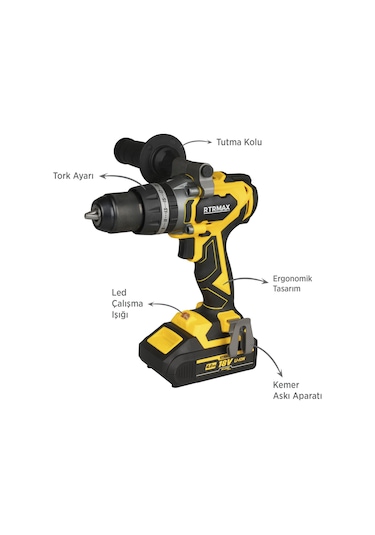 Rtrmax RTX3010 Şarjlı Darbeli Matkap Kömürsüz 70 Nm 2x4 Ah Plus Çift Akü X-Lion