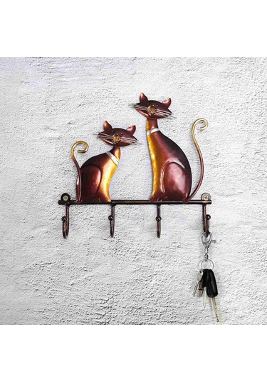 Qingmipy Vintage Kedi Desenli Duvar Askısı - Çok Amaçlı Dekoratif Mont, Çanta Ve Anahtarlık Tutucu Kırmızı