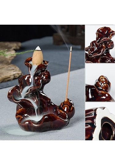 Kırmızı Mini Çin Tarzı Tütsü Tutucu Dağ Akışı Seramik Tütsü Brülör