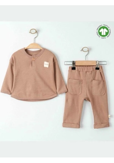 Bebek Organik Eşofman Takım-15483 Kahverengi