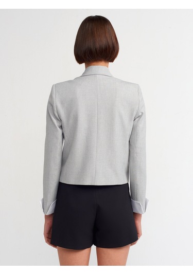 Dilvin Kontrast Manşetli Blazer Ceket Gri