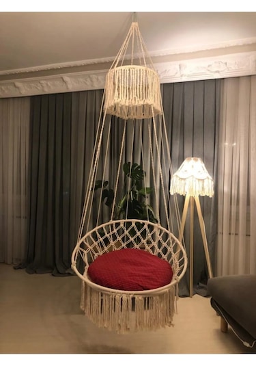 Yılbaşı Makrome Özel Örgü Halatlı Salıncak Hamak Pamuk Ip Ekru