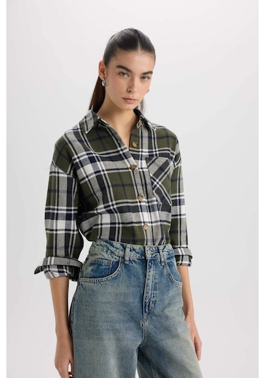 DeFacto Kareli Flanel Uzun Kollu Oduncu Gömlek R3725AZ24WNKH117 Haki DeFacto Kareli Flanel Uzun Kollu Oduncu Gömlek R3725AZ24WNKH117 Haki
