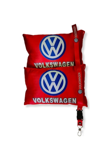 Volkswagen Dijital Baskılı Kırmızı Araç Seyahat Boyun Yastık 2'li Set Volkswagen Oto Ayna Askısı Kırmızı