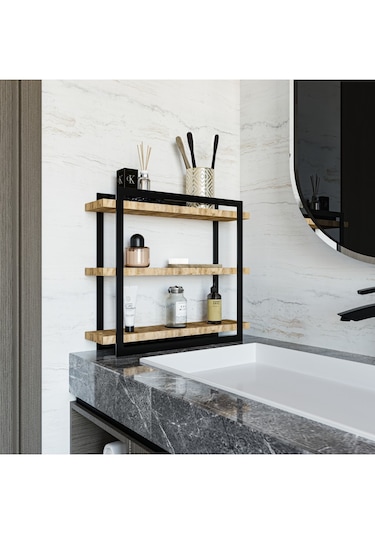 Alpa Ev Mobilya 3 Katlı Metal Çerçeveli Mutfak Organizer Baharatlık, Kahve Köşesi, Tezgah Düzenleyici. Atlantik Çam