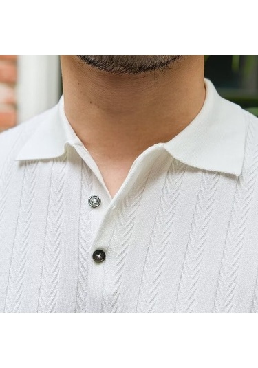Yeni Erkek Yaz Kısa Kollu Erkek Çizgili Günlük İnce Örme Kısa Kollu Beyaz