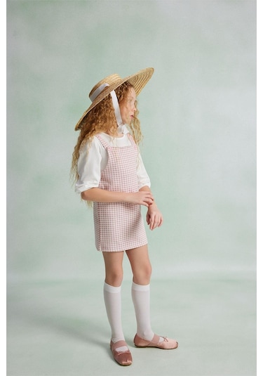 Luess Kız Çocuk Pötikare Desenli Jile Elbise-pembe Pembe