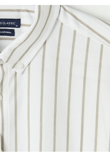 Lc Waikiki Ekru Regular Fit Çizgili Oxford Erkek Gömlek