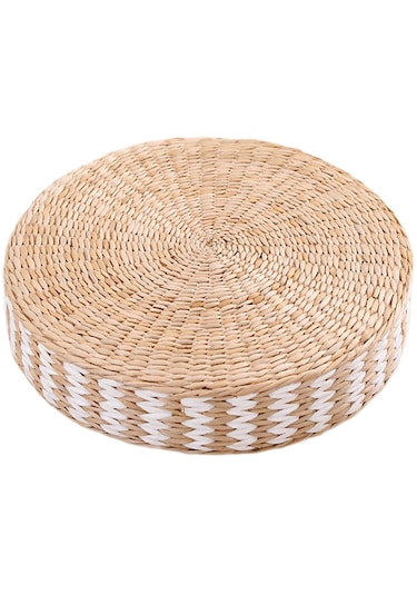 Homyl Yer Minderi Tatami Mat Dokuma Hasır El Yapımı Kowtow Beyaz 45x10cm