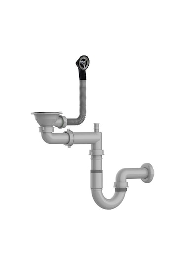 Çelik Evye Sifon Modeli 1 Göz Paslanmaz Eviye Sifon Takımı Gri