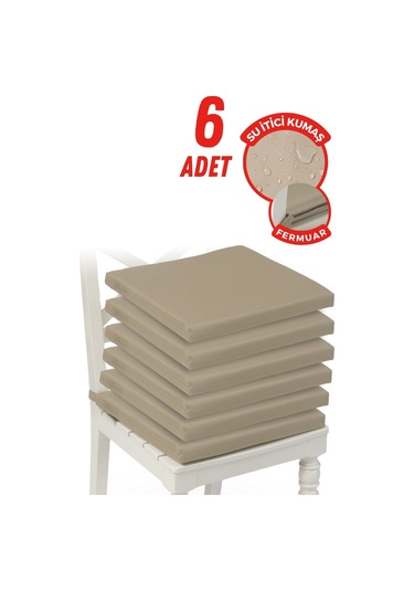 4'lı Sandalye Minderi Su İtici Kumaş 40x40 Cm Sünger Sandalye Minderi Bağcıklı Bej