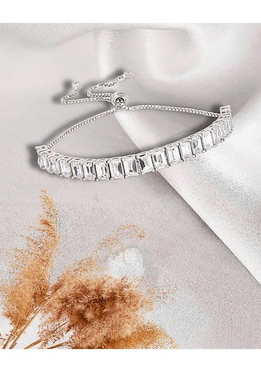 Brezza Lusso Jewelry Sıralı Baget Pırlanta Işıltılı Kadın Gümüş Bileklik