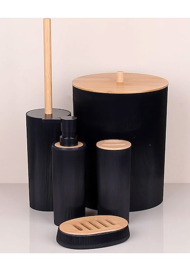 Bambu Beşli Banyo Seti Siyah
