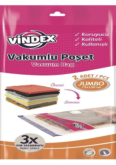 VİNDEX VAKUMLU POŞET JUMBO 2'Lİ 73*130 CM Şeffaf