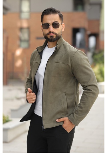 Basic Baharlık Süet Ceket - Sade Ve Şık Stil Haki Süet