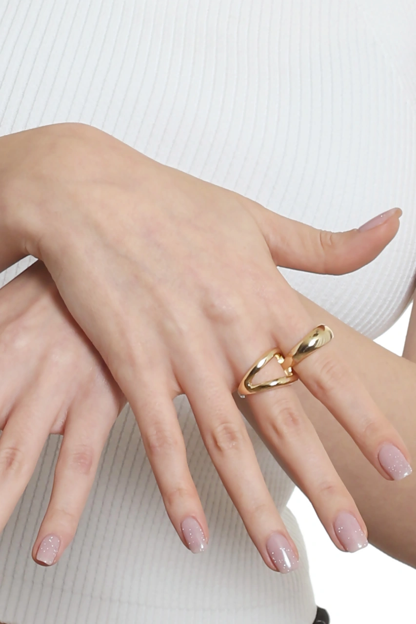 Labalaba Kadın İki Parmak Tasarım Yüzük Altın