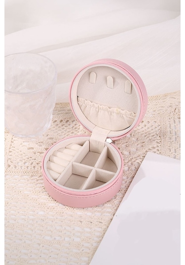 Chavin Pembe Deri Seyahat Yüzük Küpe Kolye Takı Kutusu St1-68pm Pembe