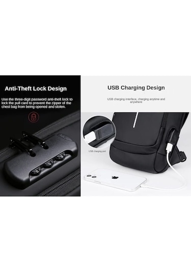 Arion Usb Şarj Portlu Ve Kilitli Omuz Ve Göğüs Çantası Siyah Kahve Gri - Kahverengi