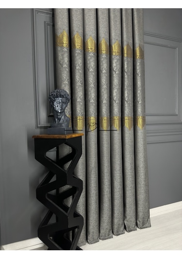 Fon Perde Pano Fonluk Nilo Desen - Gri-gold Çok Renkli